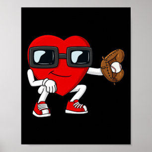Valentines Day Heart Baseball Catcher Fun Boys Gir Poster