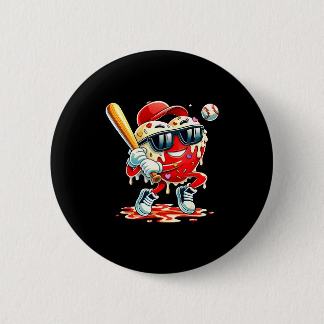 Valentines Day Heart Baseball Drip Ice Cream Boys  Button (Front)