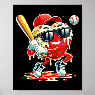 Valentines Day Heart Baseball Drip Ice Cream Boys Poster