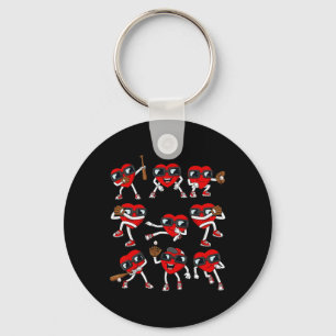 Valentines Day Heart Baseball Hitter Pitcher Fun B Keychain