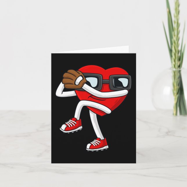 Valentines Day Heart Baseball Pitcher Fun Boys Gir Card (Front)