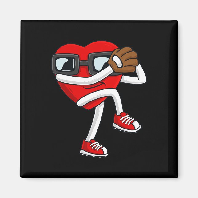 Valentines Day Heart Baseball Pitcher Fun Boys Gir Magnet (Front)