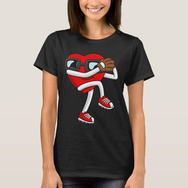 Valentines Day Heart Baseball Pitcher Fun Boys Gir T-Shirt (Front)