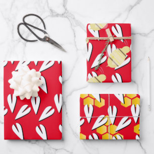 Valentines Day Heart Bee Pattern Wrapping Paper Sheets