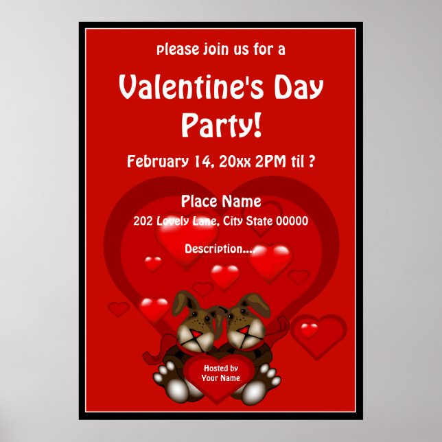 Valentine's Day Heart Bunnies Party Poster (Front)