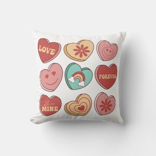 Valentines Day Heart Candies Throw Pillow