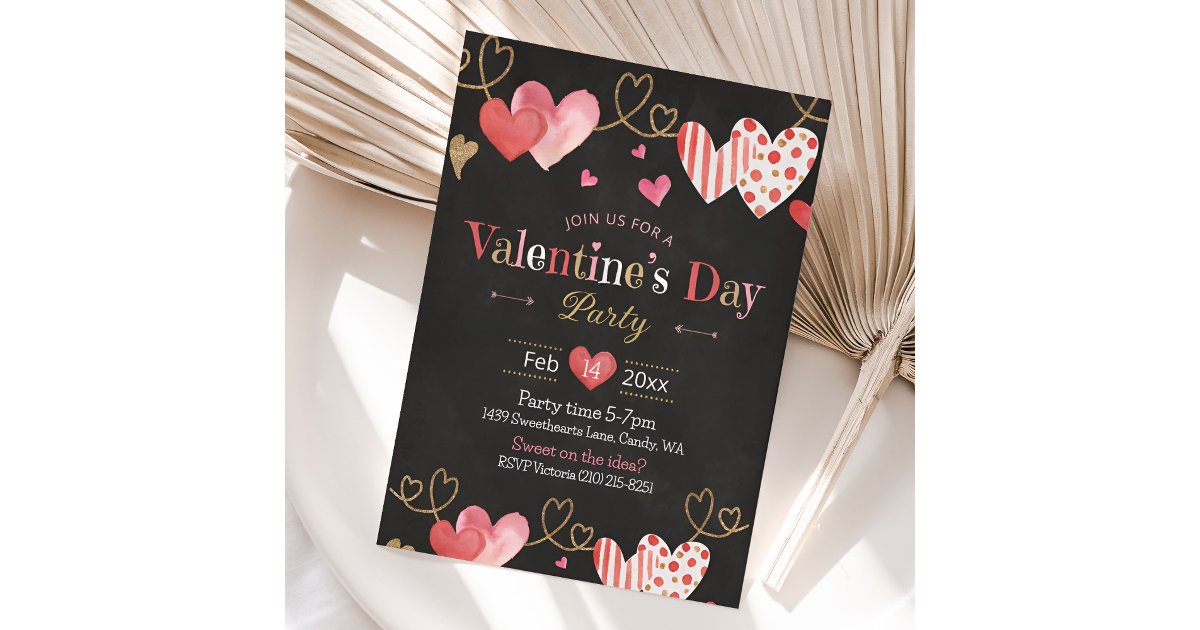 Valentines Day Heart Chalkboard Pink Invitation | Zazzle