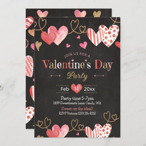 Valentines Day Heart Chalkboard Pink Invitation