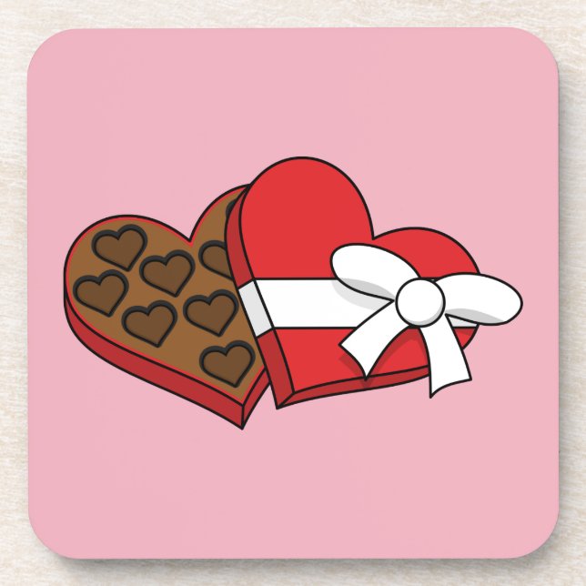 Valentine's Day Heart Chocolate Box Beverage Coaster (Front)