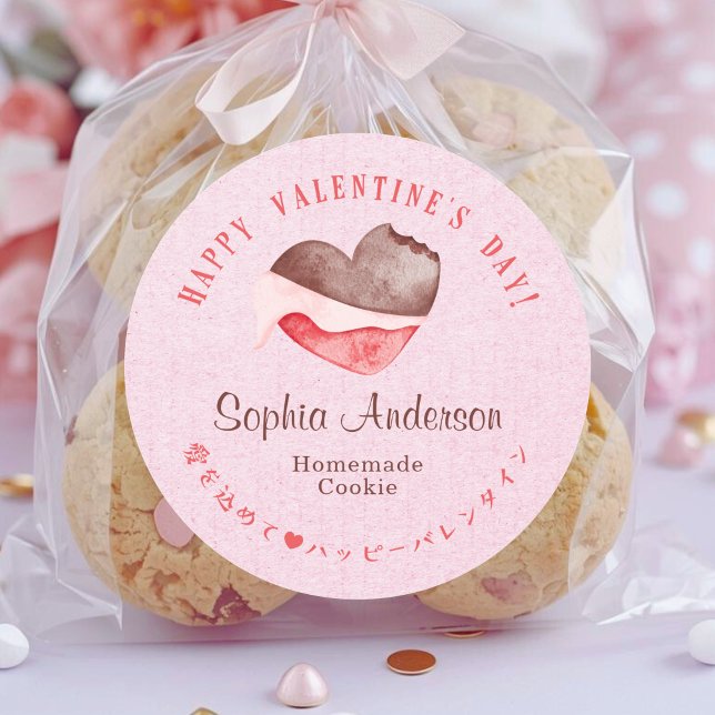 Valentine's Day Heart Chocolate Pink Kraft Classic Round Sticker (Creator Uploaded)