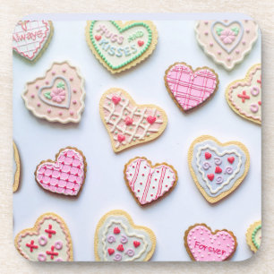 Valentine's day heart cookies beverage coaster