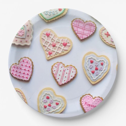 Valentines day heart cookies        paper plates