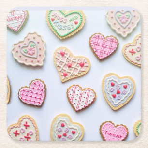 Valentine's day heart cookies   square paper coaster