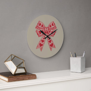 Valentine's day Heart Coquette bow Retro Valentine Large Clock