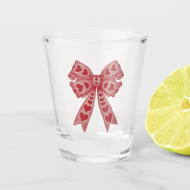Valentine's day Heart Coquette bow Retro Valentine Shot Glass (Front)