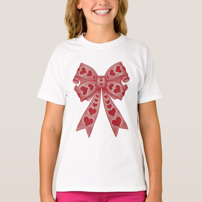 Valentine's day Heart Coquette bow Retro Valentine T-Shirt (Front)