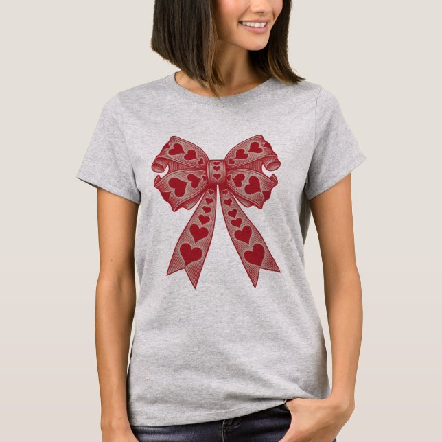 Valentine's day Heart Coquette bow Retro Valentine T-Shirt (Front)