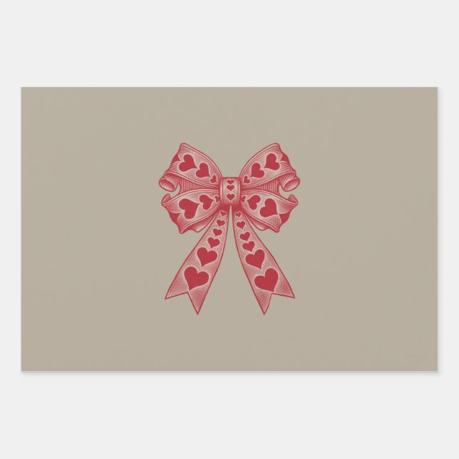 Valentine's day Heart Coquette bow Retro Valentine Wrapping Paper Sheets (Front)