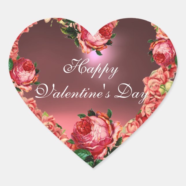 VALENTINE'S DAY HEART CROWN WITH PINK ROSES HEART STICKER (Front)