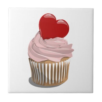 Valentine's Day Heart Cupcake Tile by styleuniversal at Zazzle