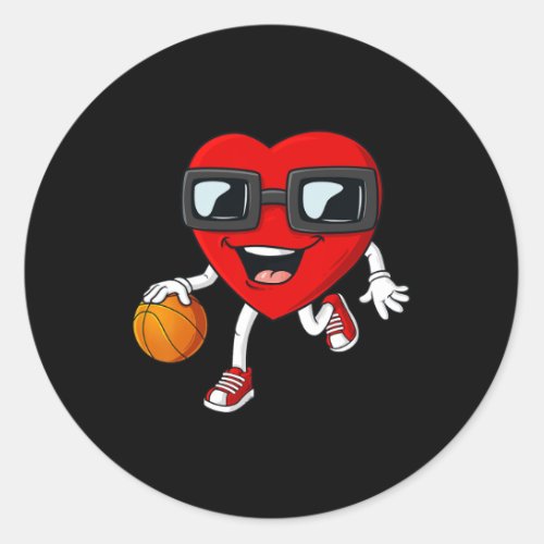 Valentines Day Heart Dribbling Basketball Boys Gir Classic Round Sticker