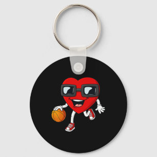 Valentines Day Heart Dribbling Basketball Boys Gir Keychain