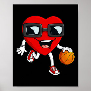 Valentines Day Heart Dribbling Basketball Boys Gir Poster