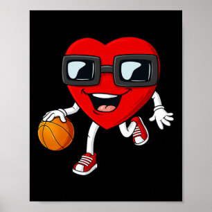 Valentines Day Heart Dribbling Basketball Boys Gir Poster