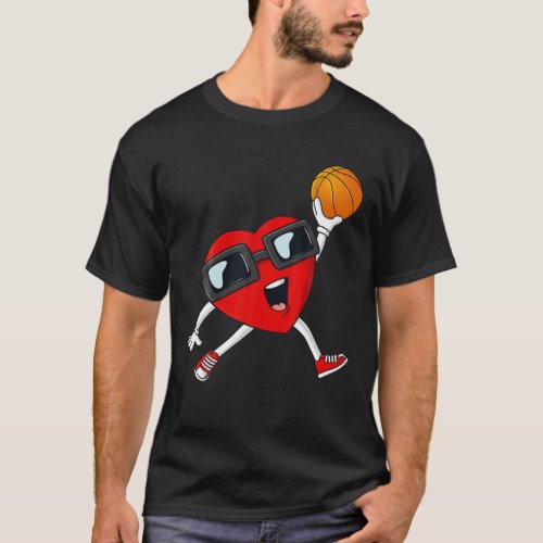 Valentines Day Heart Dunking A Basketball Boys Gir T_Shirt