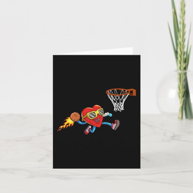 Valentines Day Heart Dunking Basketball Boys Girls Card (Front)