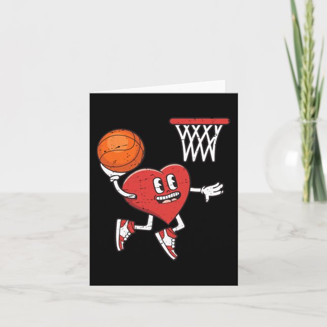 Valentines Day Heart Dunking Basketball Boys Girls Card (Front)