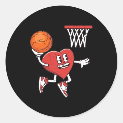 Valentines Day Heart Dunking Basketball Boys Girls Classic Round Sticker