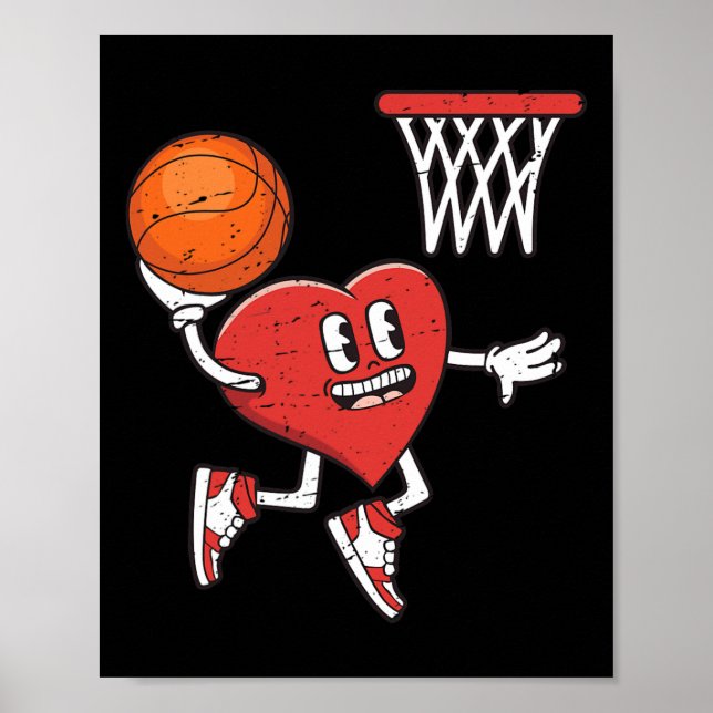 Valentines Day Heart Dunking Basketball Boys Girls Poster (Front)