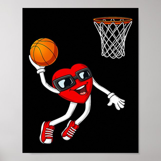 Valentines Day Heart Dunking Basketball Boys Girls Poster (Front)
