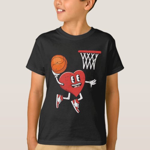 Valentines Day Heart Dunking Basketball Boys Girls T_Shirt