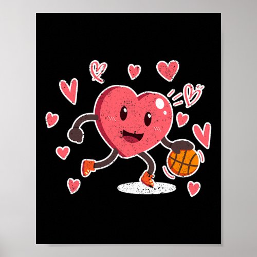 Valentines Day Heart Dunking Basketball Player Coa Poster