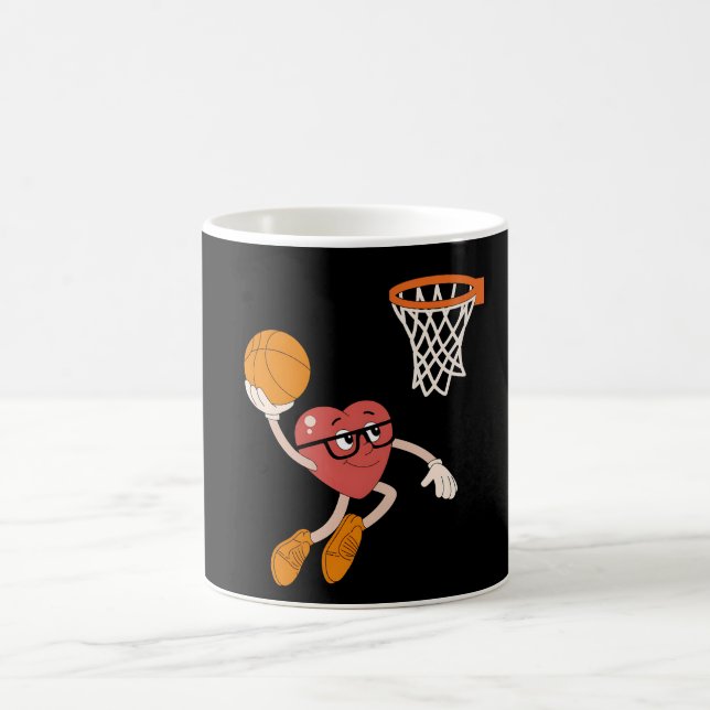 Valentine's Day Heart Dunking Cute Basketball Coffee Mug (Center)