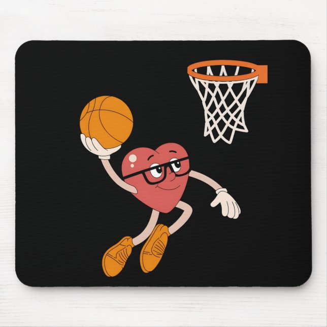 Valentine's Day Heart Dunking Cute Basketball Mouse Pad (Front)