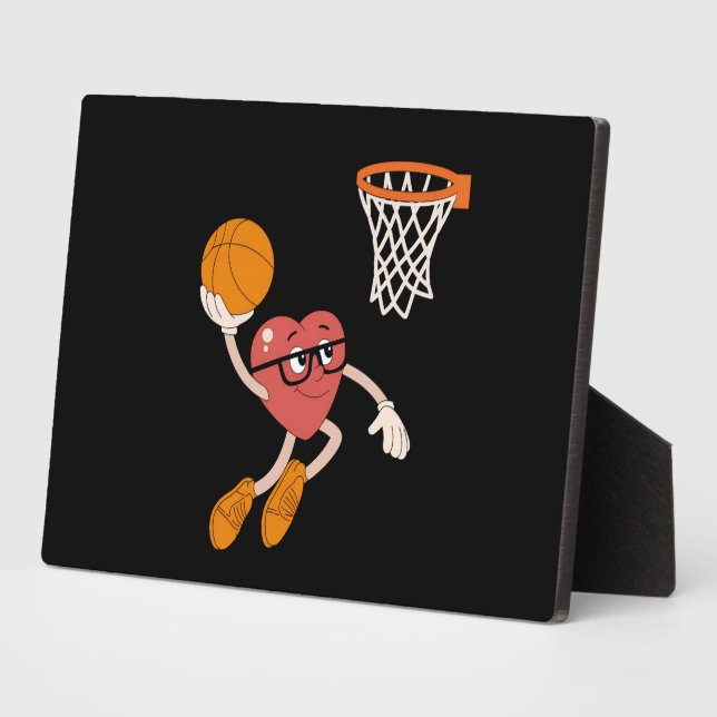 Valentine's Day Heart Dunking Cute Basketball Plaque (Side)