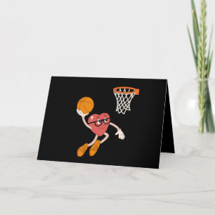 Valentine's Day Heart Dunking Cute Basketball Thank You Card