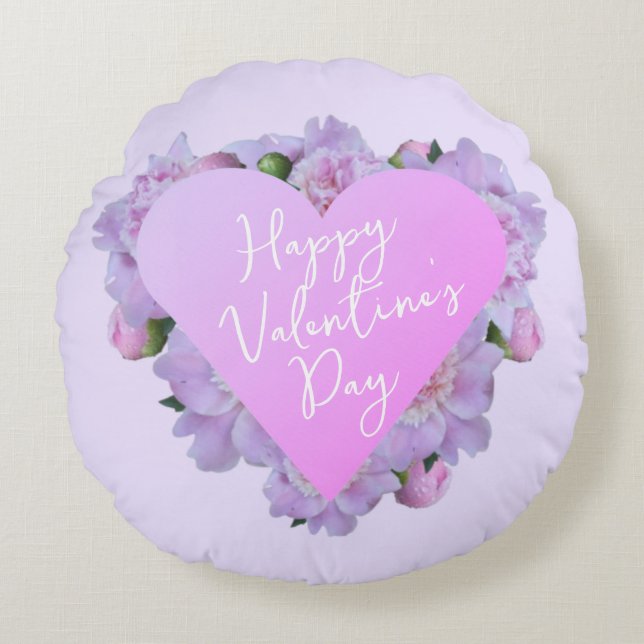 Valentine's Day Heart Flowers Purple Pink Elegant  Round Pillow (Front)