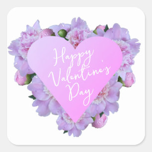 Valentine's Day Heart Flowers Purple Pink Elegant  Square Sticker