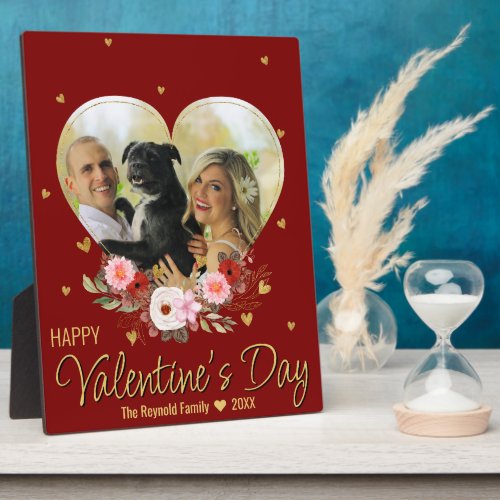 Valentines Day Heart Gold Photo Glitter Heart Red Plaque