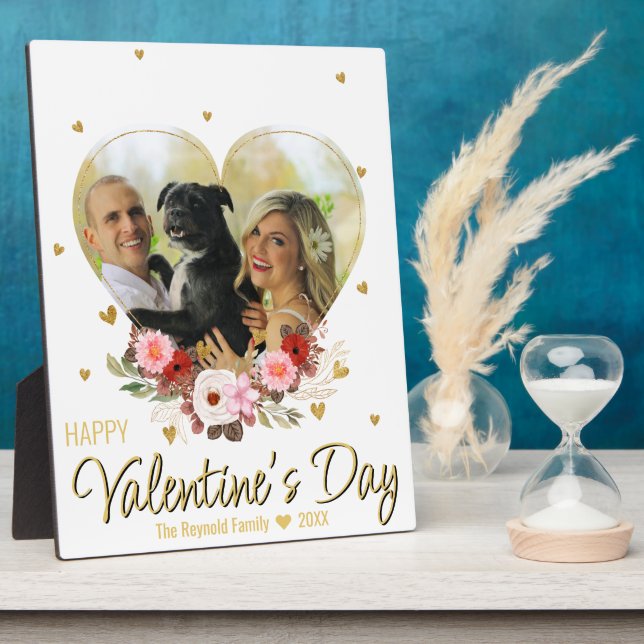 Valentine's Day Heart Gold Photo Glitter Hearts Plaque (Side)