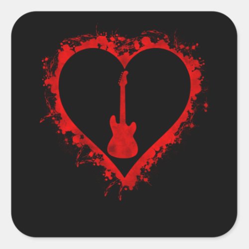 Valentines Day Heart Guitar Lover Musician Boys Square Sticker
