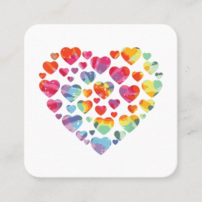 Valentines Day Heart Hearts Tie Dye Square Business Card (Front)