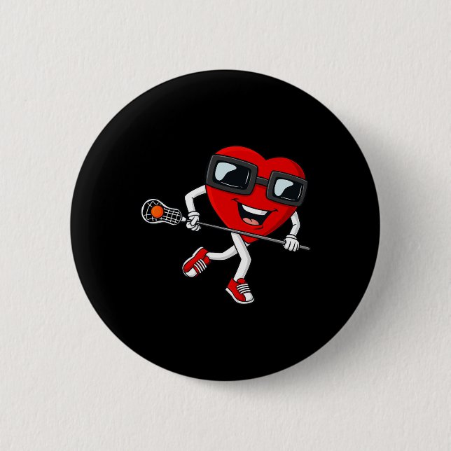 Valentines Day Heart Holding Lacrosse Stick Boys G Button (Front)