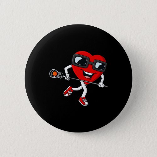Valentines Day Heart Holding Lacrosse Stick Boys G Button