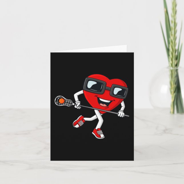 Valentines Day Heart Holding Lacrosse Stick Boys G Card (Front)