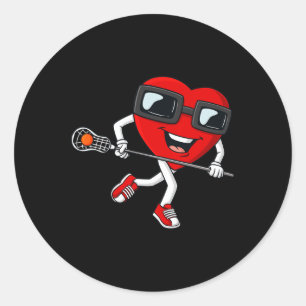 Valentines Day Heart Holding Lacrosse Stick Boys G Classic Round Sticker